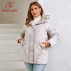 Hailuozi Plus Size Women Winter Jacket Huva med päls tjock kvinnlig utkläder Slant Ficka Högkvalitativ kvinnors kappa 1167 240126