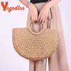 Yogodlns Fashion Moon Straw Handbags Women Summer Beach Bag Bag Rattan Legal Vintage Woven Handbag للنساء Bolsa Femme 240118