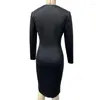 Casual Dresses Slim Fit Pleated Dress Elegant Colorblock Long Sleeve Midi For Women Sheath High Waist Commute Formal Knee Length