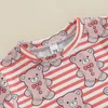 Set di abbigliamento Neonata Completo da 2 pezzi T-shirt a maniche corte con stampa a righe con orso e pantaloncini elastici Set graziosi vestiti estivi