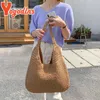 Yogodlns bolso de paja de verano para mujer, bolso tejido hecho a mano, bolso de gran capacidad para mujer, bolso de playa para vacaciones, bolso de hombro de ratán, Bolsa 240118