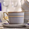 Tasse à café et soucoupe en porcelaine à la mode, porcelaine super blanche, design rond bleu, ensemble de tasses à café, une tasse et une soucoupe, nouveau produit 228A