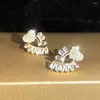 Kolczyki stadnorskie luksus żeńskie kryształowe miłosne serce dla kobiet złoty kolor mały prostokąt biały cyrkon Wedding Ear Studs Party Biżuteria