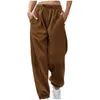 Женские брюки, модный пояс с веревочным карманом, флисовые домашние повседневные спортивные свободные брюки, прямые для женщин