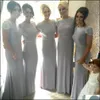 Серебристо-серые платья подружки невесты 2022 года с жемчужным вырезом и бисером, с короткими рукавами, платье подружки невесты, шифоновое пляжное свадебное вечернее платье Ves282M