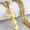 Multilayed Rivet Cross Pendant Necklace 14k Yellow Gold Church Link Chain Necklace for Men Orthodox Prayer Jewelry Gift