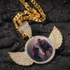 UWIN CZ Custom Made Round Po Pendant Necklace Gold Wings Soild Back Full Iced Out Cubic Zirconia Hiphop Jewelry for Gifts 240119
