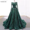 Новые зеленые винтажные вечерние платья Дубая с длинными рукавами 2021, роскошные блестящие вечерние платья трапециевидной формы с блестками, настоящие Po207E