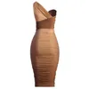 Casual Dresses Wepbel Gradient Color Mid-Length Dress Fold Sexy Pleated Bodycon Women Sleeveless Tied Detail Ruched