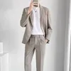 S5XL High Quality Men's Suit Gentlemen Simple Business Casual Fit Suits 2 Pieces Set Classic Solid Color Jacket Blazer Pants 240125