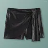 Women's Shorts Women Polyester Sequin High Waist A-line Mini Culottes For Shiny Solid Color Party Performance Beach Skirt