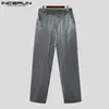 Incerun estilo coreano bonito calças masculinas sólido flash tecido pantalons elegante masculino solto perna reta calça S-5XL 240124