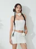 Werkjurken Dames Zomerrokken Outfits Effen Kleur Ruches Strapless Tube Tops Met 3D Bloem Choker Korte Rok 2 Stuks Kledingset