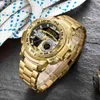 Relogio masculino relógio de ouro dos homens marca luxo ouro militar masculino relógio à prova dwaterproof água aço inoxidável relógio pulso digital 210407276d