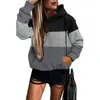 Women's Fur 2024 Leopard Pattern Panel Hooded Winter Casual Versatile Contrast Color Sweater