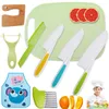 Crianças cozinhar cortador conjunto crianças faca criança cortador de madeira cozinhar facas de frutas de plástico para cortar frutas crinkle cozinha suprimentos 240118