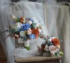 Wedding Flowers PEORCHID Boho Blue White Bouquets Rust Orange Roses Bridal Eucalyptus Fake Terracotta Bouquet Ramos Para Novias