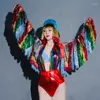 Scene Wear Bar Nightclub Party Show Colorful Tassels Coat Bodysuit Rave Festival Clothes Women DJ Dancer Performance Costume