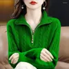 Women's Sweaters Turtleneck Zippers Fashion Women Solid Green Blue Pullover Long Sleeve Casual Knitted Sweater Woman Winter
