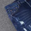 Jeans män, trendiga nya vita nödställda, smala fit denim, fashionabla, nödställda byxor för män