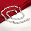 Bangle Hot Charm 925 Sterling Silver Armband Halsbandsmycken Set för män Klassisk 10mm Square Chain 20/22/24 Inch Fashion Party Gift