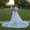 Short Puff Sleeves Ruffles Wedding Dresses Square Neck Thigh High Split Bridal Dress 2024 Organza A Line Garden Wedding Gown