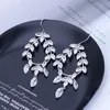 Brincos pendurados na moda cristal brilhante zircônia cúbica ramo de oliveira formato de folha flor para mulheres joias de festa de casamento