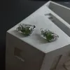 Boucles d'oreilles créoles PANJBJ 925 en argent Sterling une boucle d'oreille en Jade pour les femmes fille cadeau d'anniversaire gourde feuille tempérament bijoux goutte