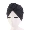 Roupas étnicas Mulheres Turbante Algodão Top Nó Flor Decoração Headwrap Senhoras Muçulmanas Capa de Cabelo Gorro Cabeça Desgaste Cor Sólida Índia Chapéu Lenço