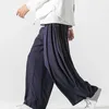 Calça Masculina Perna Larga Com Algodão Melhorado e Linho Hakama Dupla Camada Solta Casual