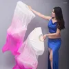Stage Wear Belly Dance Accessories Real Silk Fan 1 Par Gradient Färg för dansare Practice and Performance 150/180x90cm lång