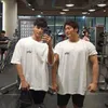 Men's T Shirt Gym Bodybuilding Clothing Short Sleeve Men Fashion Casual For Male Tops Fitness Oversized Sweatshirt 240117