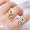 New style European fashion sweet honey bee small daisy plated 18k gold ring jewelry temperament women brand high-end zircon rotata201g