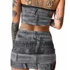 Vestidos de trabalho Mulheres jeans 3D Salia de duas peças conjuntos de roupas de verão 2024 Tube Tube Tops Bandeau espartilho e mini clube sexy y2k streetwear