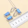 Brins Luxury 925 Silver Blue Opal Bridal Bijoux Boucles Boucles d'oreilles Bracelets Collier de mariage pendentif pour femmes