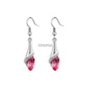 Stud Dark Pink Blue Water-Drop Crystal Drop Earrings For Women New Trendy Silver Color Rhinestones Hookörhängen Dingle Ear Jewelry YQ240129