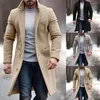 Herrjackor Autumn Winter Men Single Breasted Coats Overcoat Solid Color Long Sleeve Woolen Blends Trench Male Topps