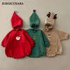 Baby spädbarn bomull romer jul Santa Rudolph Toddler Boy Girl Sweatshirt With Hat Xmas Tree Autumn Winter Clothes tröja 240127
