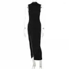 Casual Dresses Women's Fashion Round Neck Sleeveless Slim Split Skirt Tie Bodycon Dress Elegant Close-fitting For Girl