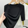 Dames T-shirts Hoge Kwaliteit 2024 Vrouwen Tops Pure Kleur Ronde Kraag Lente Zomer T-shirt Vrouwelijke Kleding Sexy crop Top Kleding Blouse