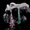Sets Blue Emerald Green Ruby Red Colored Beads Long Tassel Snake Earrings Choker Necklace Designer Luxury Women Jewelry Set For Party