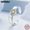 Bagues de cluster WOSTU 925 Sterling Silver Sun Moon Stars Couple Bague ouverte Romance Amour pour les femmes Bijoux Anniversaire Anniversaire Cadeau de fête