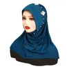 Abbigliamento etnico Hijab musulmano Perla sintetica Foulard arabo per le donne Colore solido Hijab Testa avvolgente Sciarpa Scialle Tacchino Bandana Decor