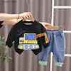 Kleidungssets Herbst Babybrief Langarmanzug 0-5-jährige Boy Cartoon Excavator Pullover Hose zweiteiler einfacher Freizeitsportsportwear