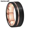 Skewers 8mm Tungsten Men's Rings Black and Rose Gold Wedding Engagement Band Brushed Finish Fashion Jewelry Grooved Ring Sizes 5 to 15