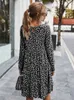 Basic Casual Dresses Spring Autumn Print Women Casual Button A Line Loose Knee Length Dress T240129
