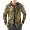 Hommes brillant fête danse Bling hauts rétro années 70 Disco discothèque chemise paillettes scintillantes scène haut simple boutonnage Performance vêtements 240127