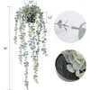 الزهور الزخرفية النباتات المصطنعة المعلقة بوعاء نبات الأوكالبتوس لغرفة الحائط المنزل الفناء الداخلي ديكور في الهواء الطلق