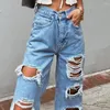 Jeans da donna Pantaloni da donna Gamba larga Vita alta Abbigliamento quotidiano Pantaloni in denim Senza elasticità Strappati Abiti estivi Abiti da lavoro