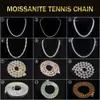 Vendite dirette VVS Moissanite Sier oro bianco 10 carati perline pesanti catena da tennis rotonda 3 mm 4 mm 5 mm collana braccialetto per uomo